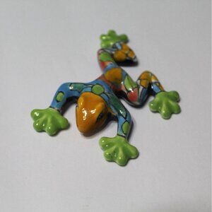 Talavera Style Mexican Folk Art Tree Frog- 2‎ inches Orange Green Blue